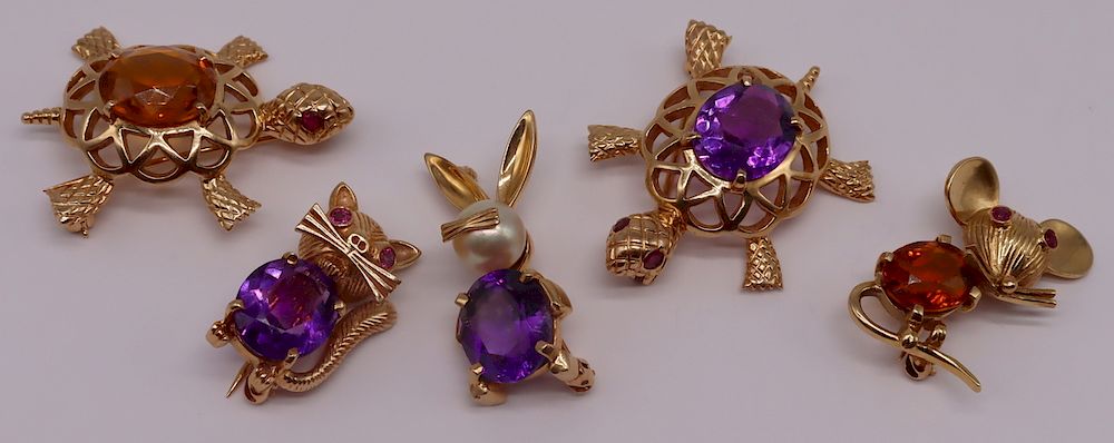 Appraisal: JEWELRY kt Gold and Colored Gem Brooches kt yellow gold