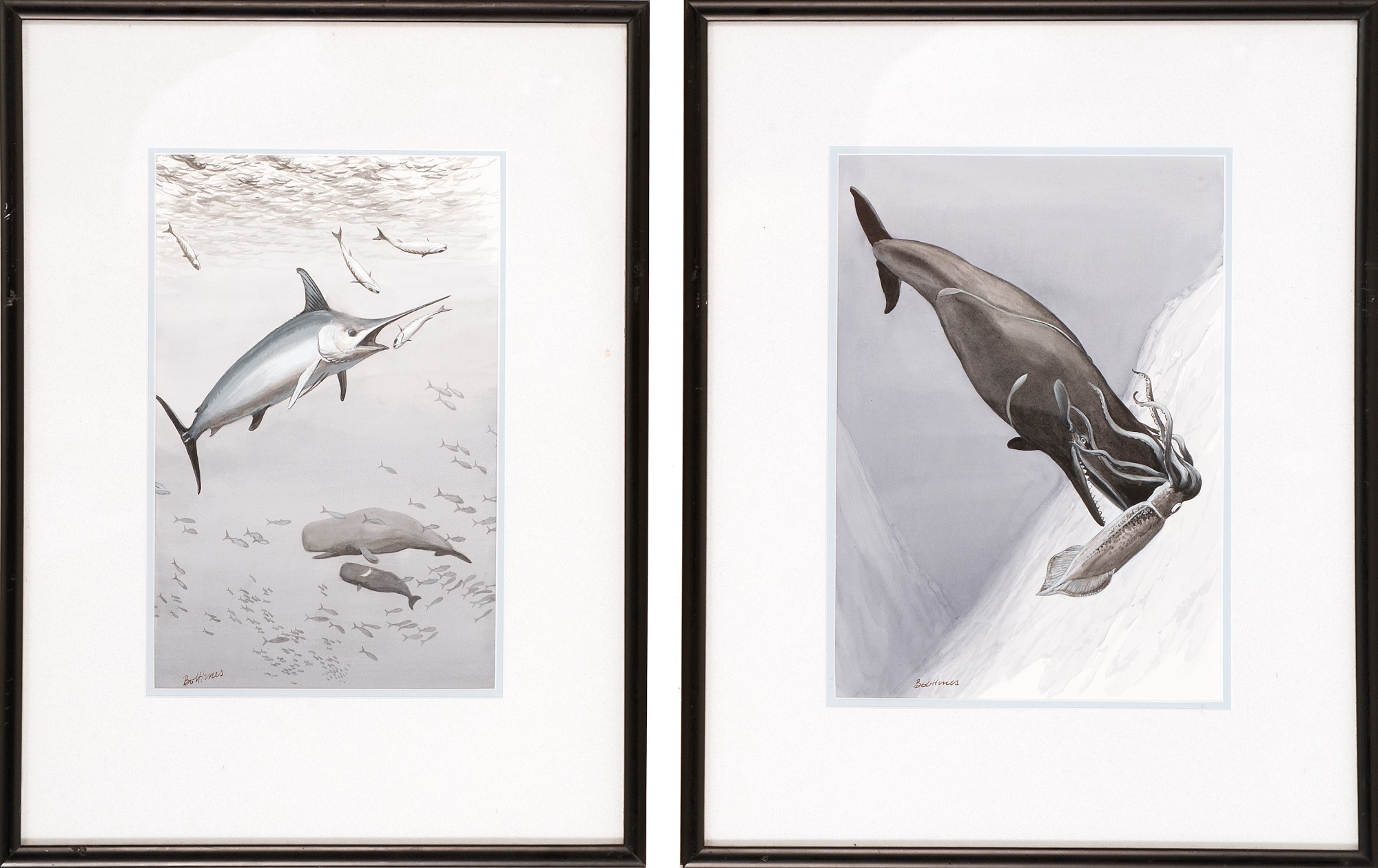 Appraisal: ROBERT W HINESAmerican - Two paintings One depicts a whale