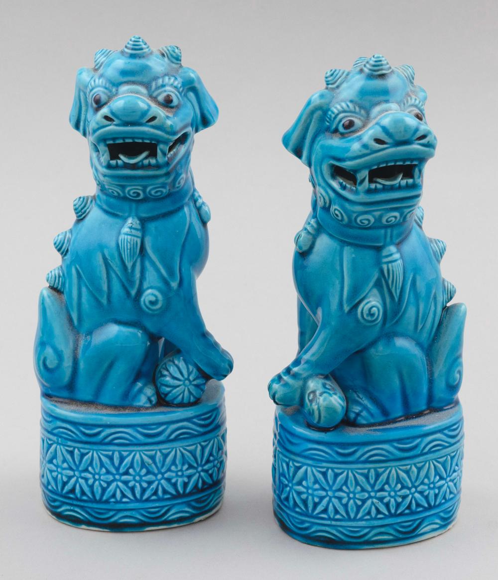 Appraisal: PAIR OF CHINESE TURQUOISE GLAZE PORCELAIN FU DOGS EARLY TH