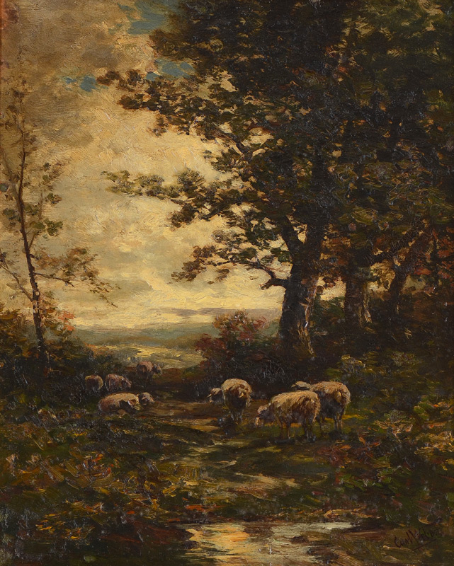 Appraisal: WEBER Carl Philip American - Sheep in a forest clearing