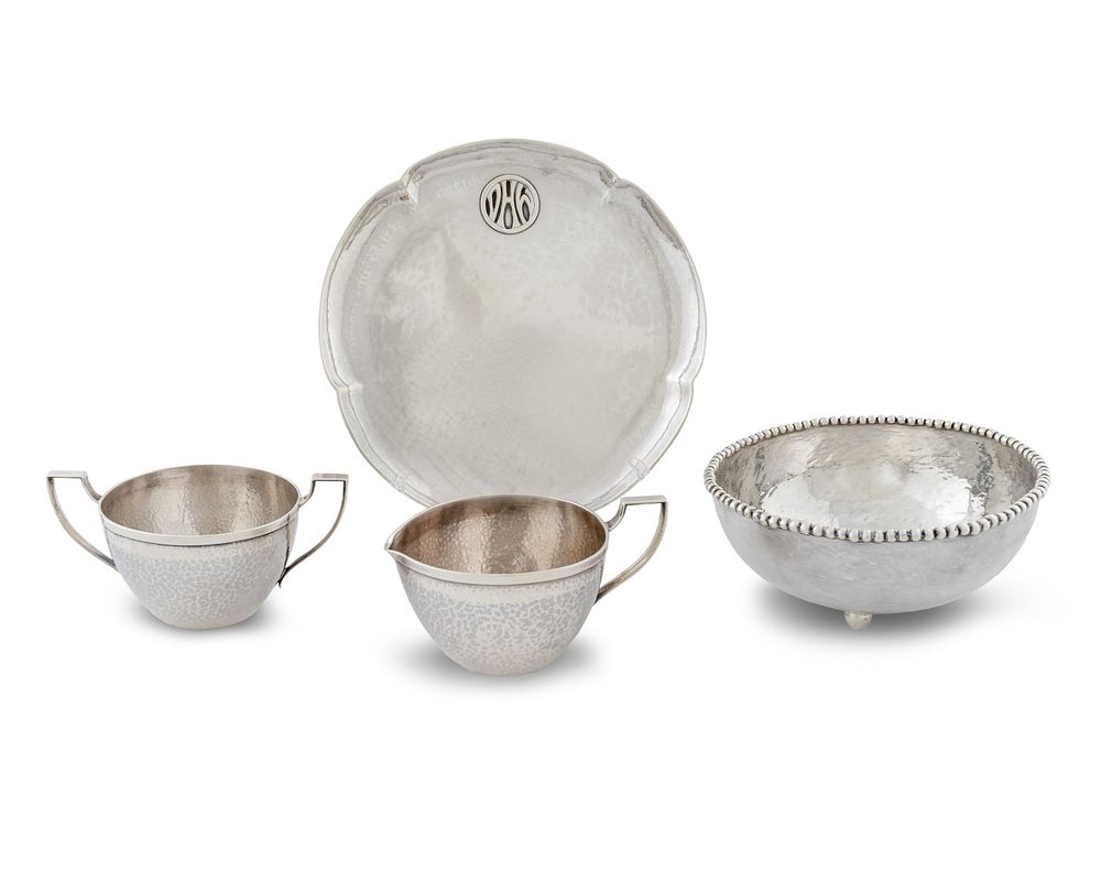 Appraisal: Four American Hand Wrought Silver Articles Diameter of tray inches