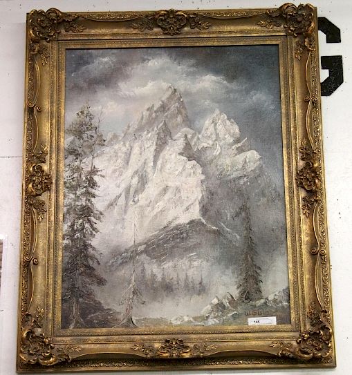 Appraisal: W Gisin 'The Grand Teton Mountains Oil Painting Included in