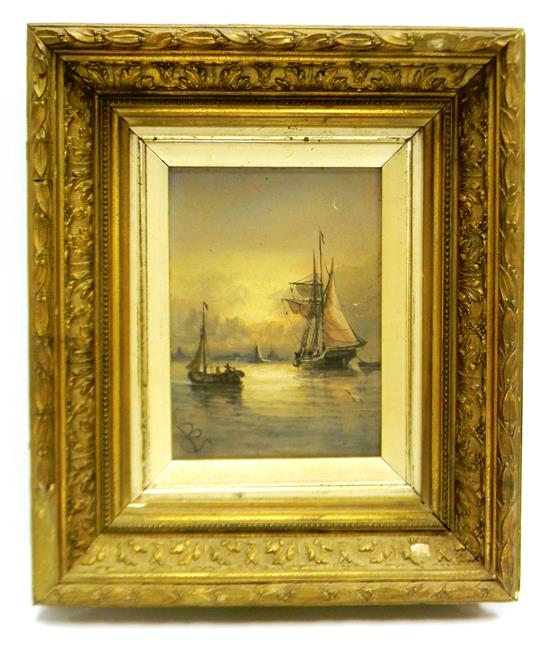 Appraisal: th C marine scene oil on panel depicting boats returning