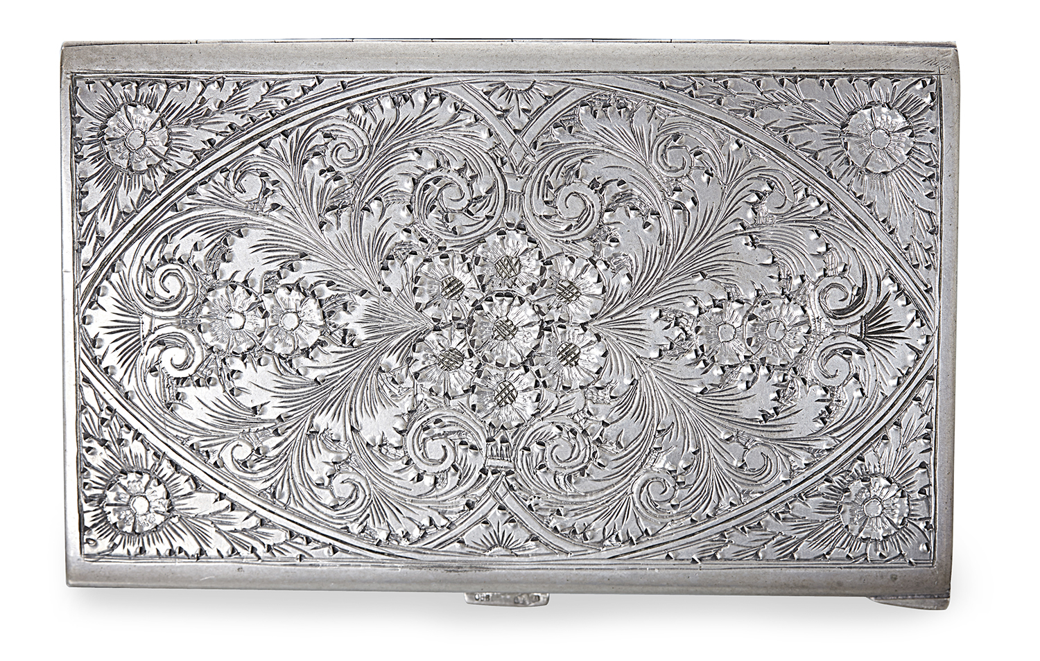 Appraisal: A CONTINENTAL SILVER CIGARETTE CASE CIRCA With profuse symmetrical floral