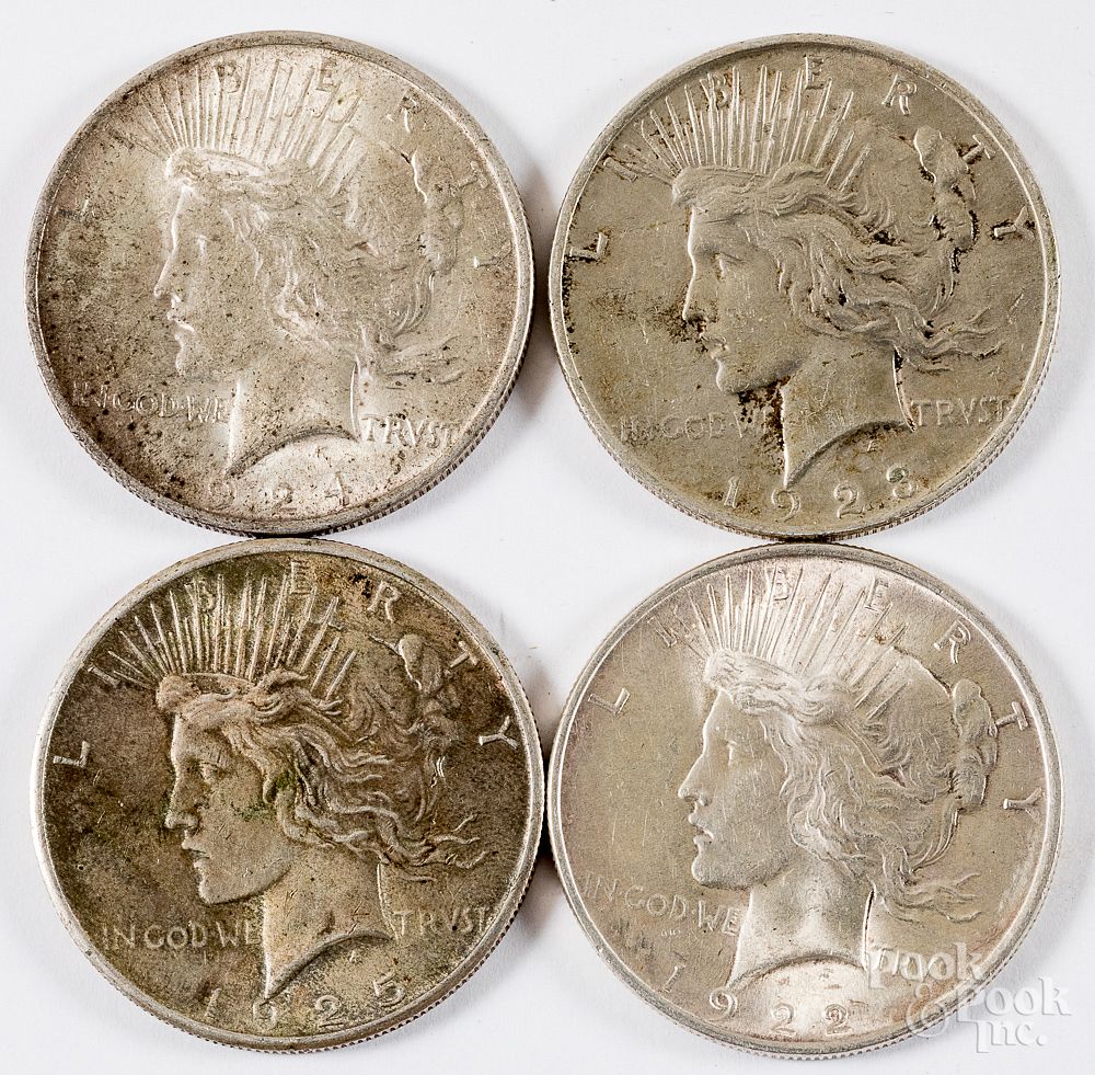 Appraisal: Four Peace silver dollars Four Peace silver dollars Competitive In-House