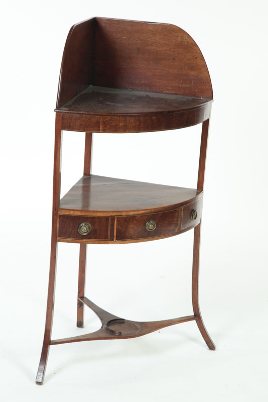 Appraisal: HEPPLEWHITE CORNER WASH STAND England th century mahogany with banded