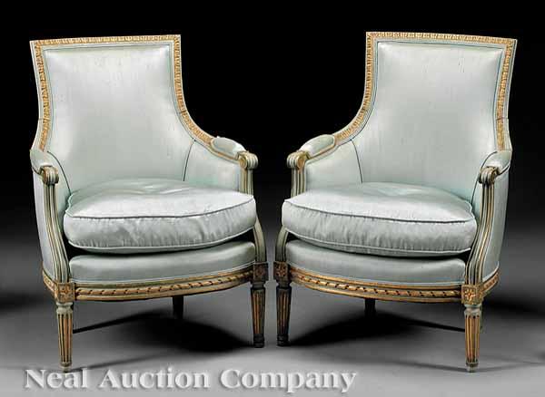 Appraisal: A Pair of Louis XVI-Style Parcel Gilt and Bleu Peinte