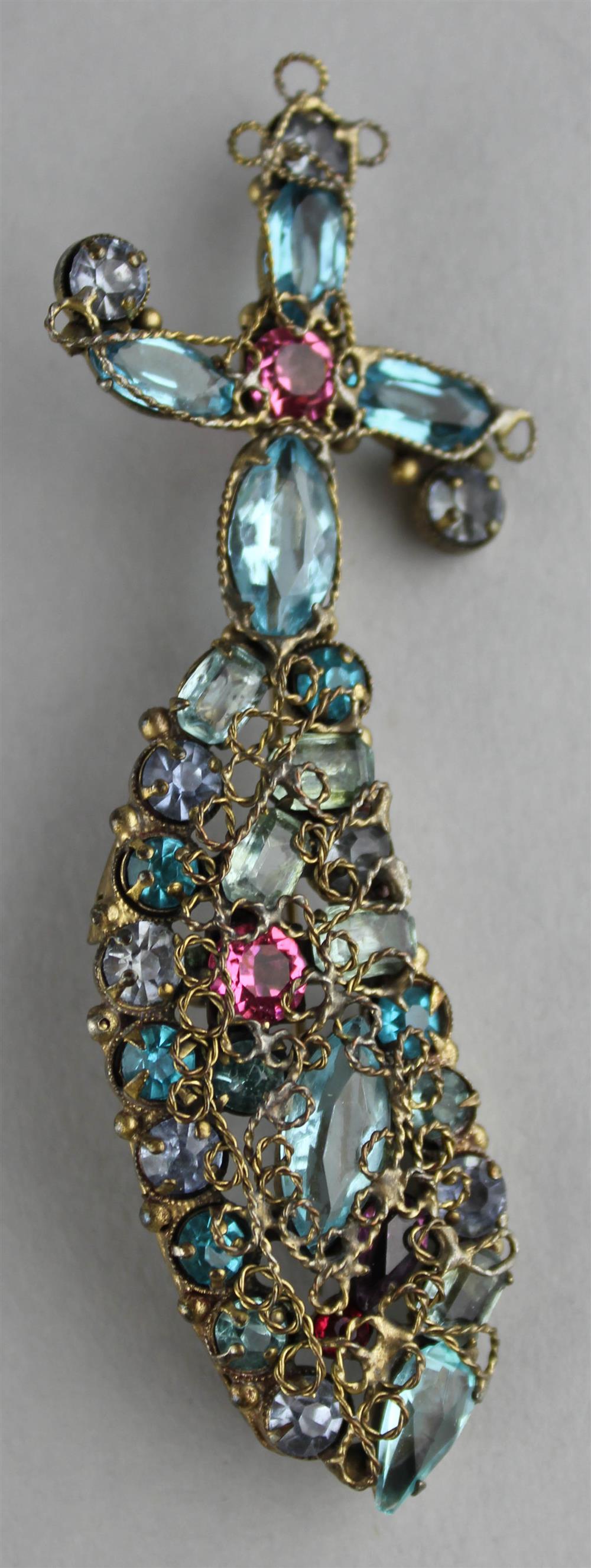 Appraisal: HOBE CROSS PIN WITH PINK AND VARIATION OF BLUES RHINESTONES