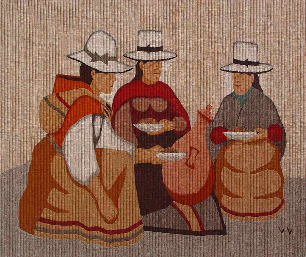 Appraisal: SAN PEDRO de CAJAS WOVEN PICTORIAL TAPESTRY Artist signed VV