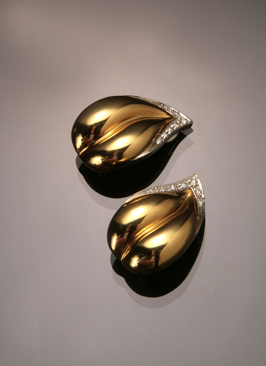 Appraisal: Pair of -Karat Yellow-Gold White-Gold and Diamond 'Leaf' Ear Clips