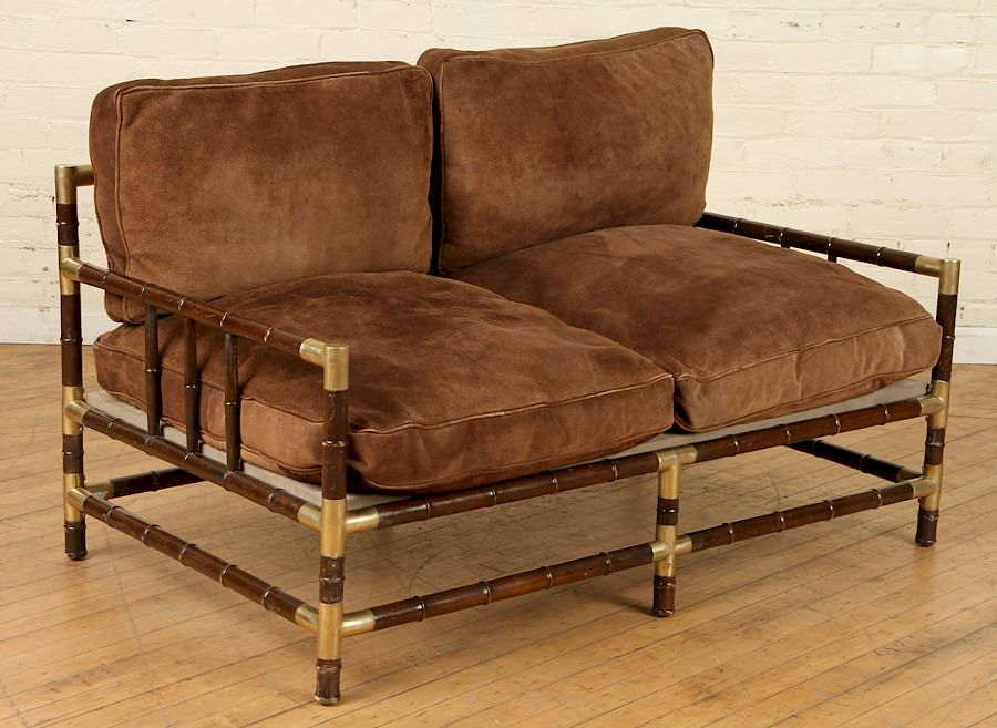 Appraisal: TURNED WOOD BRASS SOFA MANNER BILLY HAINES C A turned