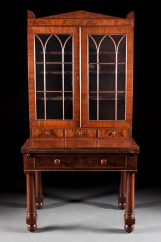 Appraisal: American Classical mahogany bookcase secretaire circa upper case has pedimented