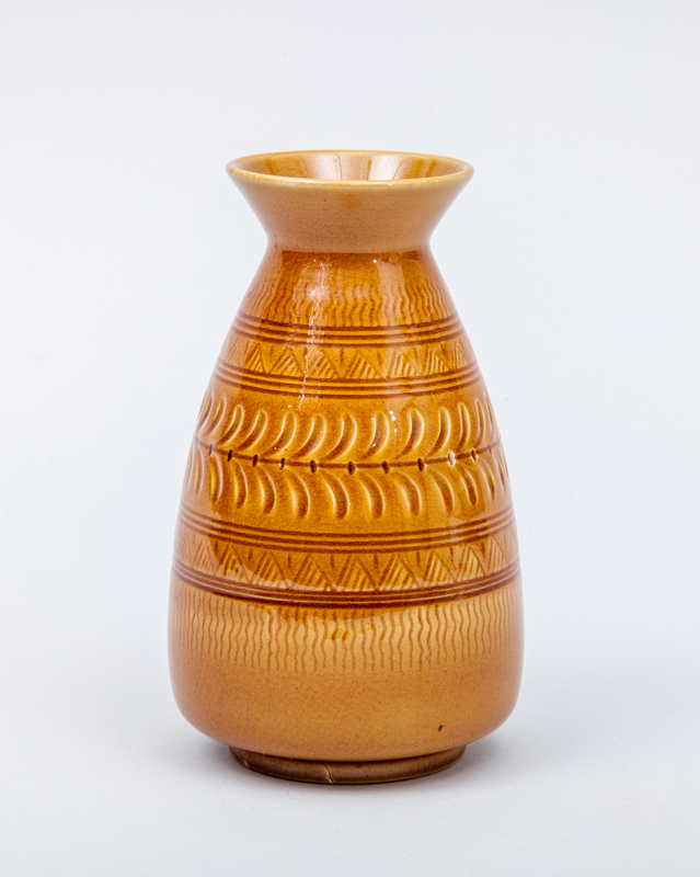 Appraisal: CHRISTOPHER DRESSER LINTHORPE SMALL VASE Glazed incised earthenware impressed marks