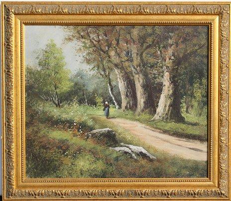 Appraisal: BARBIZON STYLE LANDSCAPE PAINTING PELLETIER Figure in Landscape OIL Canvas