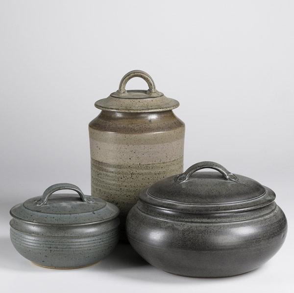 Appraisal: VAL CUSHING Three stoneware pieces covered jar and two covered