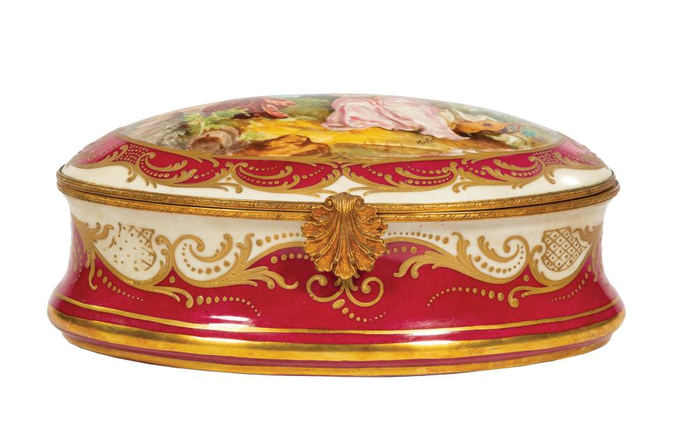 Appraisal: Large Sevres-Style Polychrome and Gilt Porcelain Dresser Box late th