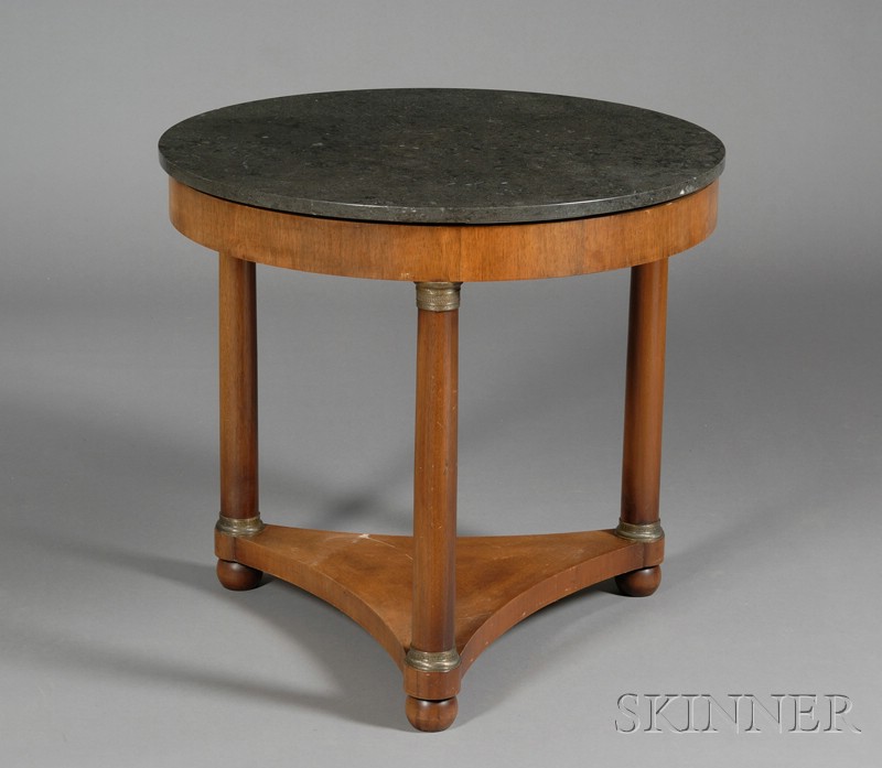 Appraisal: French Empire Style Mahogany and Bronze-mounted Marble-top Center Table th