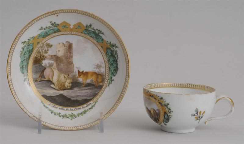 Appraisal: MEISSEN MARCOLINI TEACUP AND SAUCER Circa painted with animal fable