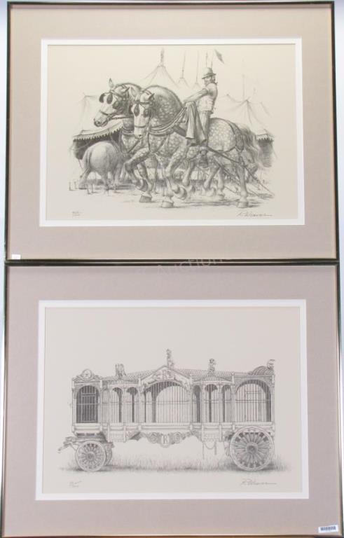 Appraisal: Two framed prints depicting circus themes from Robert Weaver IN