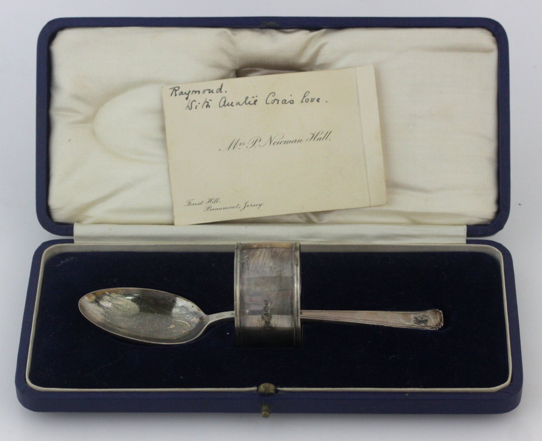 Appraisal: A silver christening spoon and napkin ring Mappin Webb Sheffield