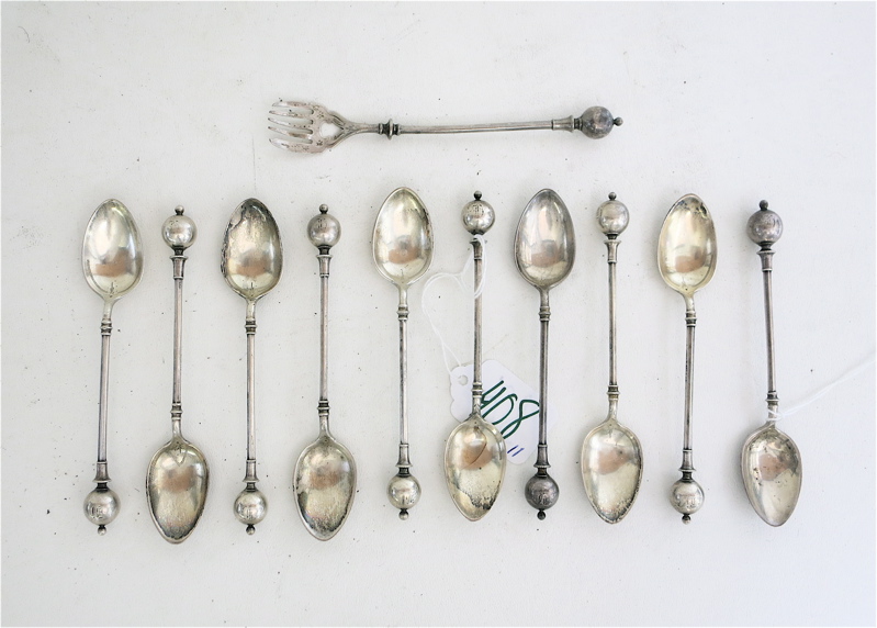 Appraisal: ELEVEN GEORGE SHARP SILVER FLATWARE with ball terminals comprised of