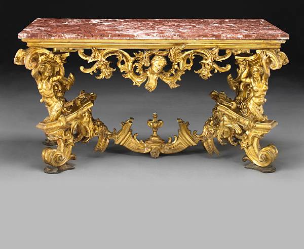 Appraisal: A fine Roman Baroque giltwood console table early th century