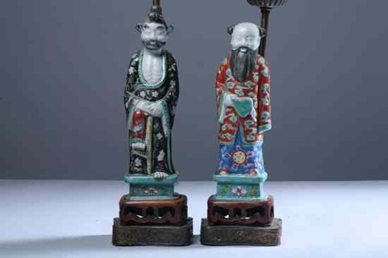 Appraisal: PAIR CHINESE FAMILLE ROSE PORCELAIN FIGURES OF IMMORTALS th century