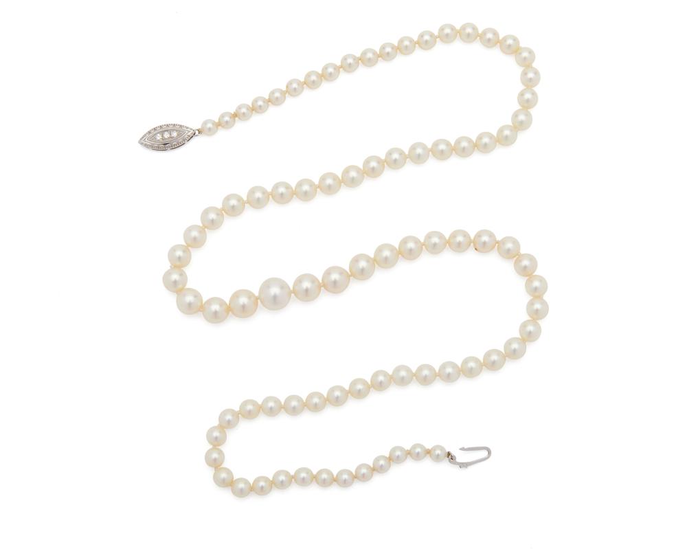 Appraisal: Pearl Necklace comprising graduated pearls measuring approx to mm completed