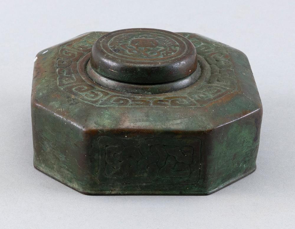 Appraisal: TIFFANY STUDIOS BRONZE ZODIAC INKWELL EARLY TH CENTURY HEIGHT LENGTH