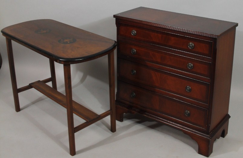 Appraisal: A modern mahogany finish chest of four long drawers with