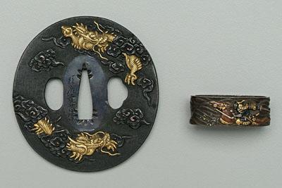 Appraisal: Very fine Japanese tsuba fuchi both kinko mixed metal Goto