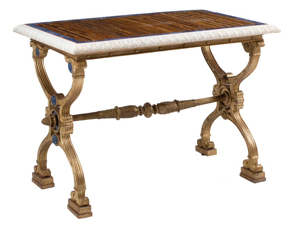 Appraisal: Baltic Neoclassical-Style Lapis Lazuli-Mounted Bronze Table specimen marble top with