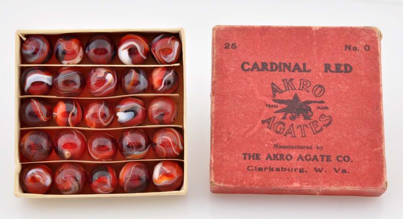 Appraisal: Akro Agate No Cardinal Red Box Set Box contains red