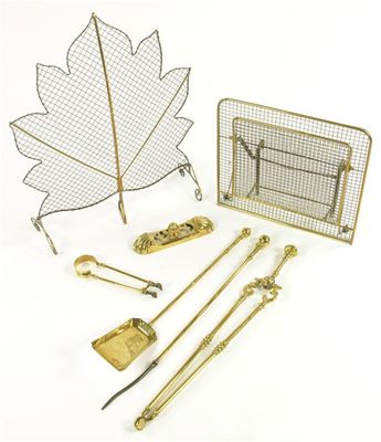 Appraisal: Brass fire tools including two spark guards two pairs of