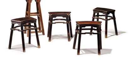 Appraisal: Four Chinese lacquered softwood stools th century The single crescent