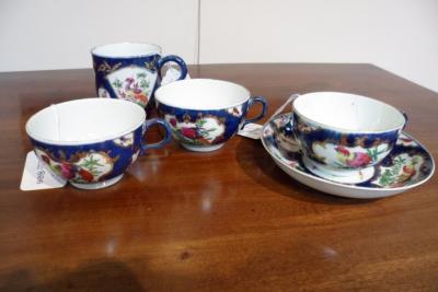 Appraisal: Three Worcester blue scale ground teacups and a saucer circa