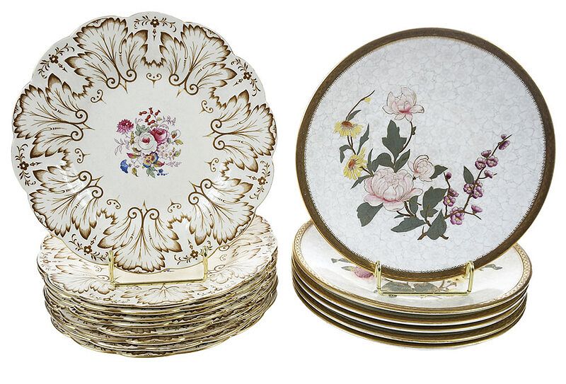 Appraisal: British Porcelain Dessert Plates th century nine with central flowers