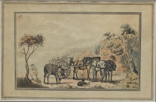 Appraisal: Thomas Rowlandson English Bucolic mountain scene with a horse-drawn wagon