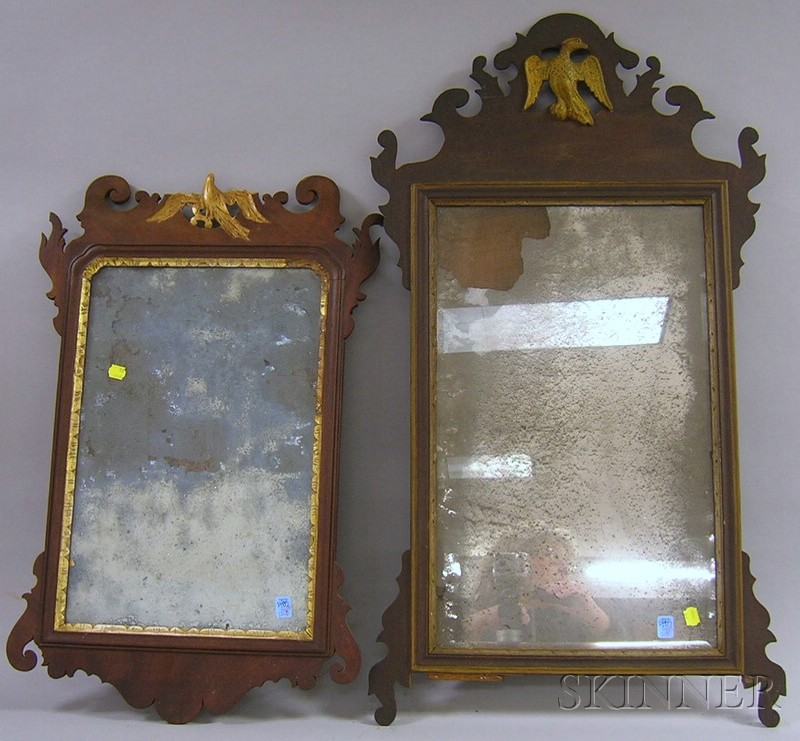 Appraisal: Two Chippendale Mahogany and Mahogany Veneer Mirrors some damage and