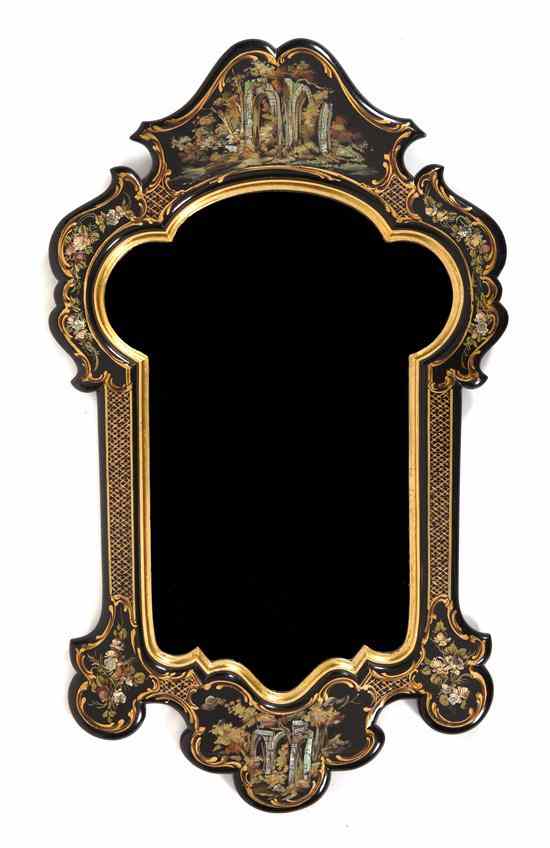 Appraisal: A Victorian Style Lacquered Parcel Gilt and Mother-of-Pearl Inlaid Mirror