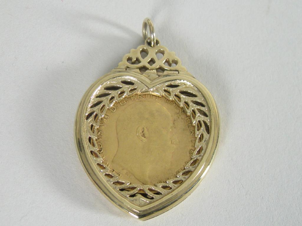 Appraisal: An Edward VII Half Sovereign in ct gold heart shape