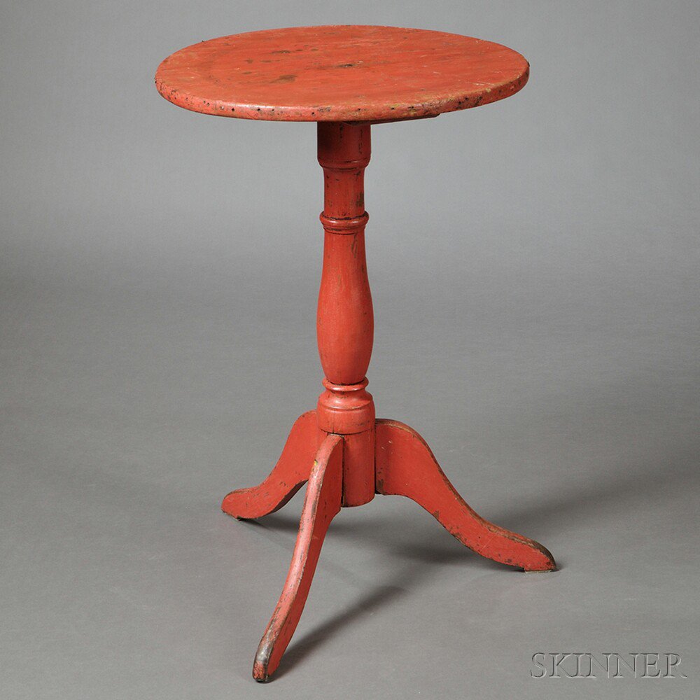 Appraisal: Salmon-painted Candlestand probably New England late th century the circular