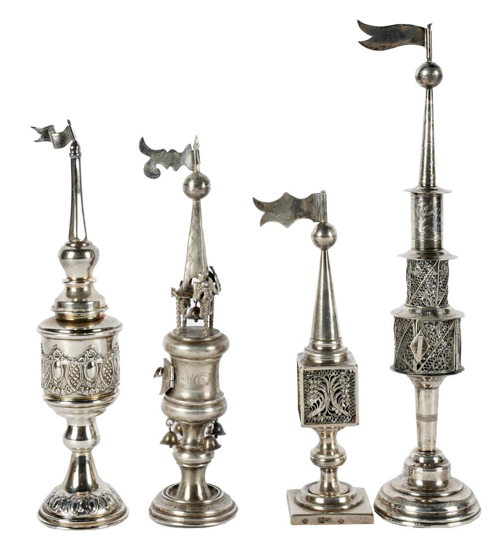 Appraisal: FOUR PIECES OF CONTINENTAL SILVER JUDAICAthe first -standard with left-facing