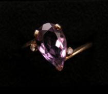 Appraisal: A Lovely Pear Cut Amethyst Diamond Ring Set in K