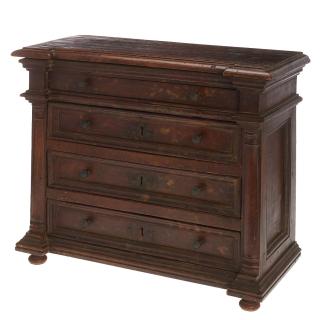 Appraisal: Italian Baroque walnut tabletop commode Italian Baroque walnut tabletop commode