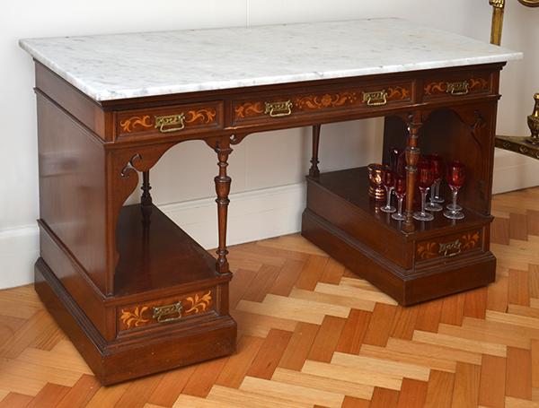 Appraisal: A MARBLE TOP MAHOGANY AND MARQUETRY WASH STAND X X