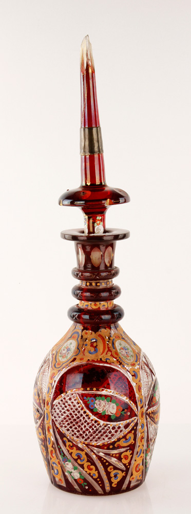 Appraisal: - th C Ruby Flashed Glass Bohemian Decanter th century