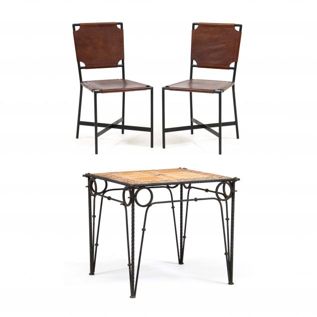 Appraisal: CONTEMPORARY IRON AND TERRA COTTA TABLE AND TWO CHAIRS The