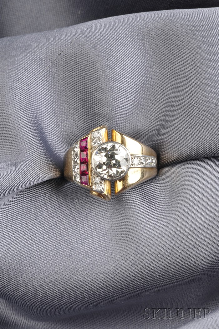 Appraisal: Retro kt Rose Gold Platinum Ruby and Diamond Ring bezel-set