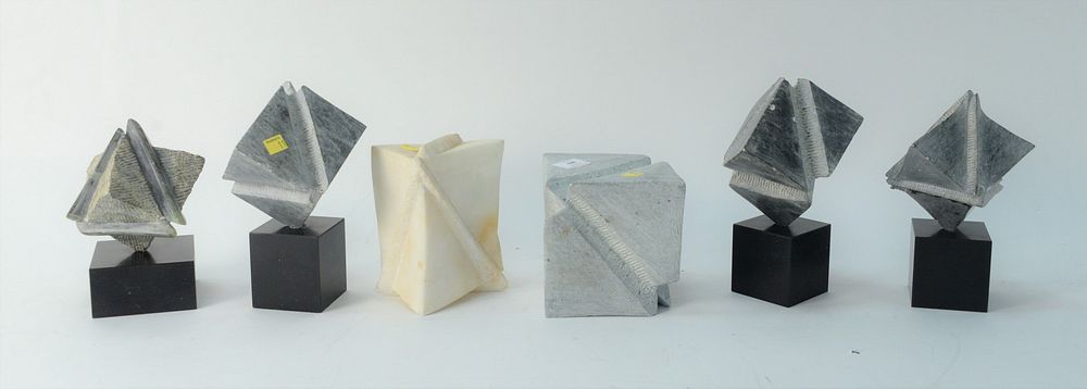 Appraisal: Group of Six Carved Stone and Marble Sculptures geometric square